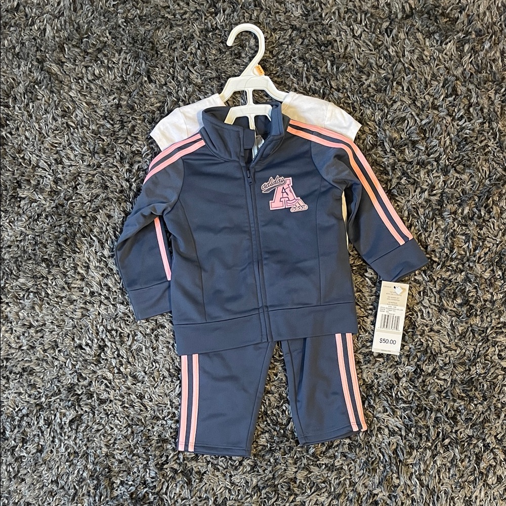 Adidas Kids Navy and Pink Tracksuit
